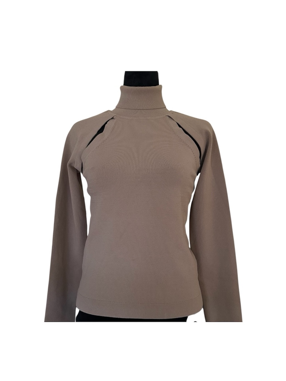 L'AGENCE Cream Mock-Neck Cutout Long Sleeve Top